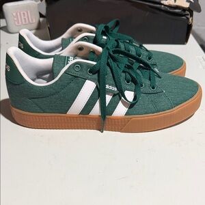 adidas Daily 3.0 Green Canvas Sneakers with White Stripes and Gum Sole